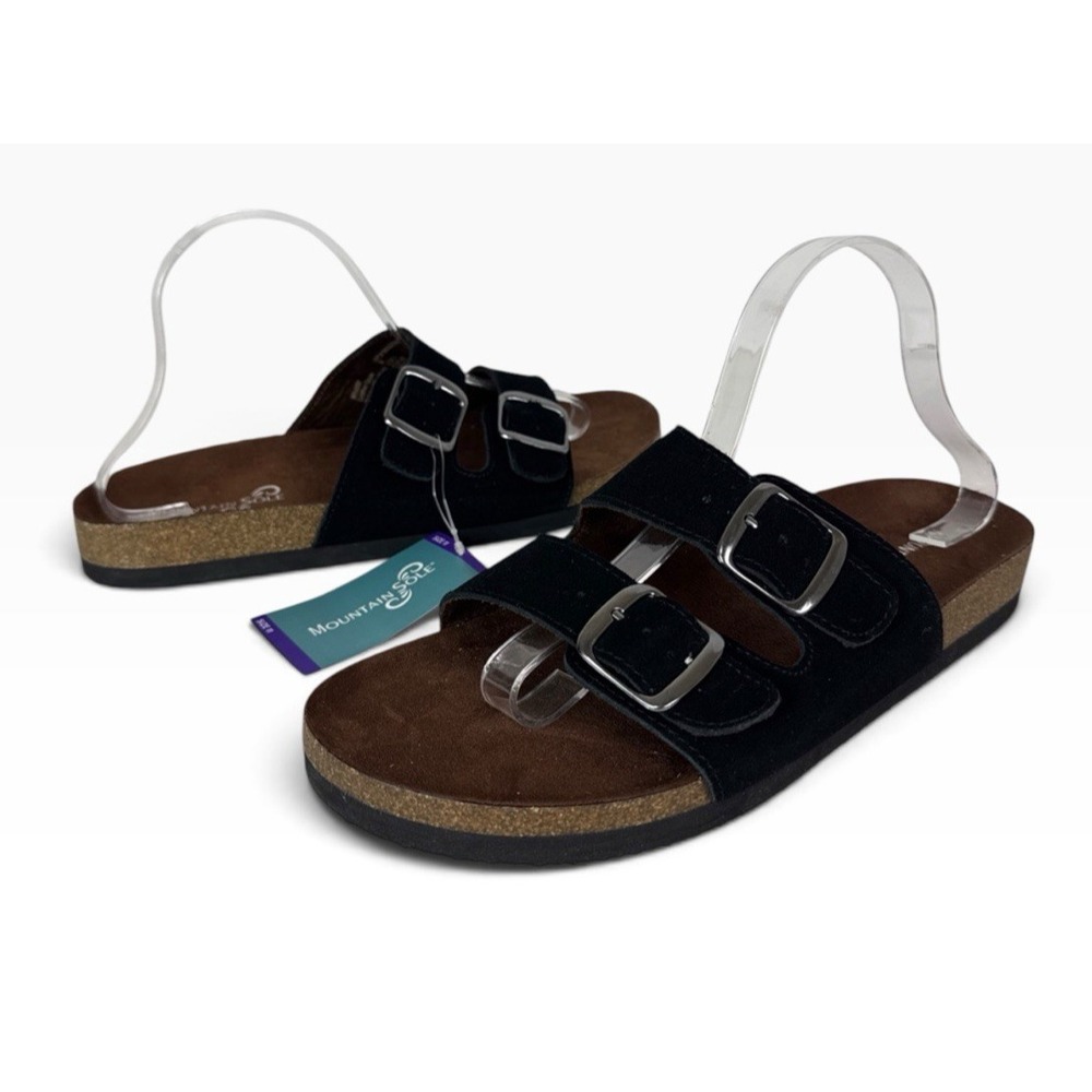 Mountain Sole Women's 11M Double Buckle Suede Corkbed Sandal Black NWOB